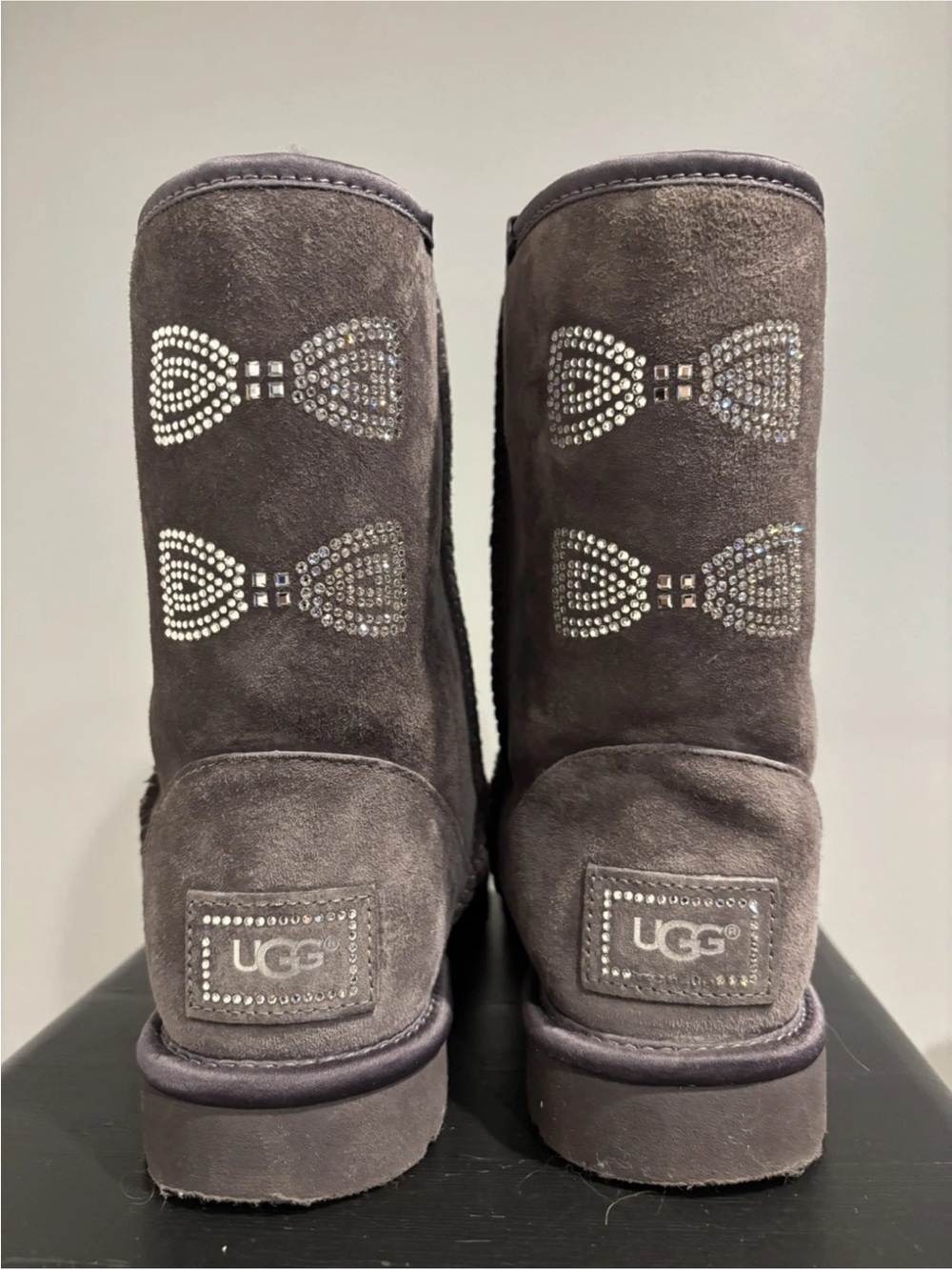 UGG Women's Gray Suede Crystal Bow Mid-Calf Boots